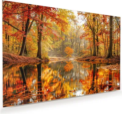Produktbild von Glasbild 120x80cm in XXL für Wohnzimmer, Schlafzimmer Motiv Herbstwald am See
