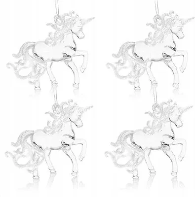 Immagine prodotto di Ciondolo decorativo a forma di unicorno, 4 pezzi - Decorazione natalizia a forma di pallina