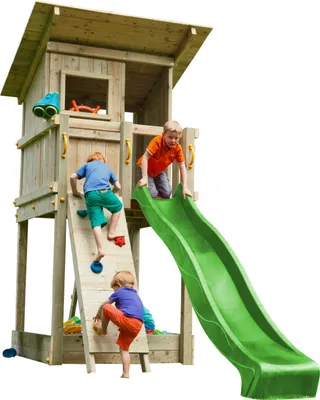 Produktbild von Spielturmking Spielturm BEACH HUT mit Rutsche + Kletterwand - Grün DH469