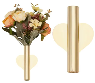 Herzförmige Wandvase, 2 Stück, gold, Edelstahl, selbstklebend