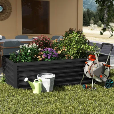 Produktbild von YZNAHRE Hochbeet 180x90x58cm Blumenkasten Verzinkter Stahl Pflanzkübel Groß Außen Pflanzkasten Frühbeet Pflanzbeet Gartenbeet Rechteck für Balkon Terrasse, Schwarz