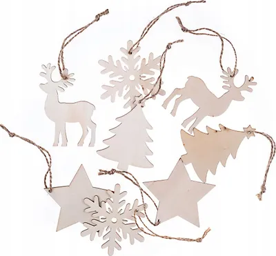 Image de Pendentifs en bois Renne Sapin de Noël Flocon de neige 8 pièces