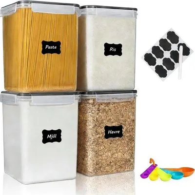 Produktbild von Famanu Aufbewahrungsgläser Set – 4 luftdichte 5,2 Liter Behälter mit Deckeln und Etiketten