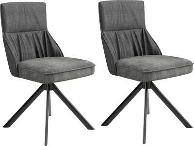 Produktbild von byLIVING Esszimmerstuhl 2er Set CALIFORNIA / Rücken Webstoff anthrazit / Sitz Vintage-Velvet anthrazit mit Keder / Gestell Metall schwarz / Esszimmerstuhl / B 50, H 89, T 56 cm