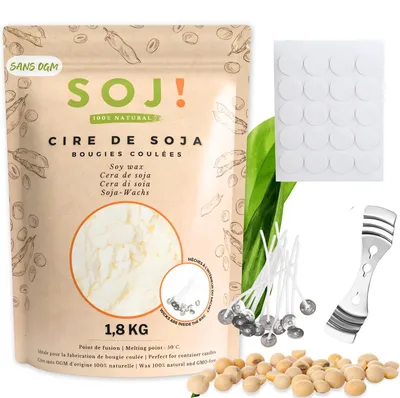 Immagine prodotto di Cera di soia per la produzione di candele - 1,8 kg, inclusi 20 stoppini