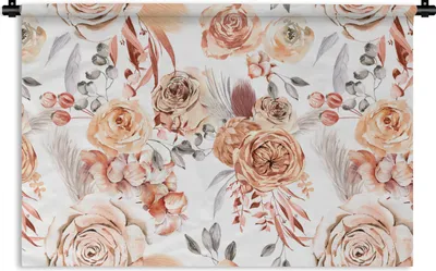 Produktbild von MuchoWow® Wandteppich Wandbehang Rosen - Boho - Muster 150x100 cm Tapisserie Dekoration Wandtuch - Waschbar - Tapisserien - Wand-Decke
