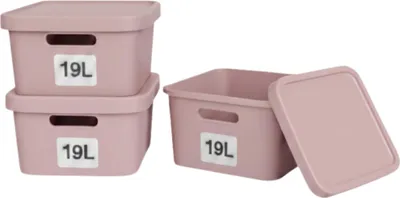 Produktbild von Plastard Boxen 19 L, 3er-Set, stapelbar, BPA-frei, Pink, mit Deckel
