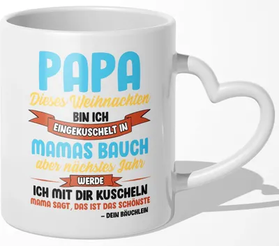 Produktbild von 22Feels Weihnachten Schwangerschaft Geschenk Männer Du Wirst Papa Tasse Werdender Vater Weihnachten Dad To Be Baby Kaffeetasse (Herzhenkel Weiss)