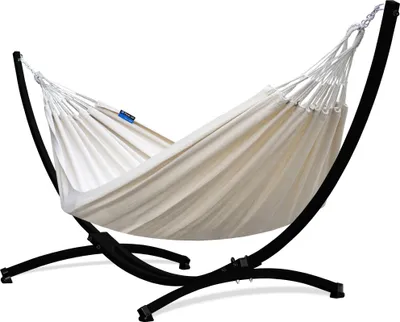 Produktbild von Potenza Outdoor Hängematte mit Gestell für 2 Personen I Medelin - 100% Baumwolle Doppelhängematte 230x160, 200kg I Hängemattengestell 220kg, wetterfest