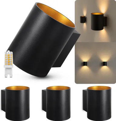 Produktbild von SSC-LUXon TUANI Wandleuchten 4 Stück Innen schwarz rund - Gold Design Wandlampe Up Down Leuchte inkl. 1x G9 LED Lampe warmweiß