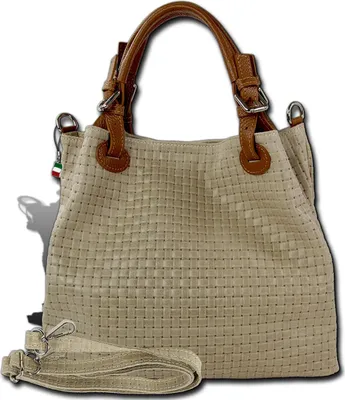 Produktbild von Florence Leder Tasche Damen Handtasche Umhängetasche taupe beige 31x16x28cm inklusive Italien Flagge D2OTF164I