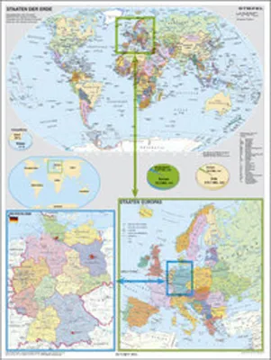 Produktbild von Stiefel Wandkarte Großformat Deutschland und Europa in der Welt (politisch), ohne Metallstäbe
