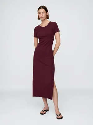 Produktbild von GAP geripptes Maxikleid mit Rundhalsausschnitt, Kurzarm und seitlichen Schlitzen, Rot, XS