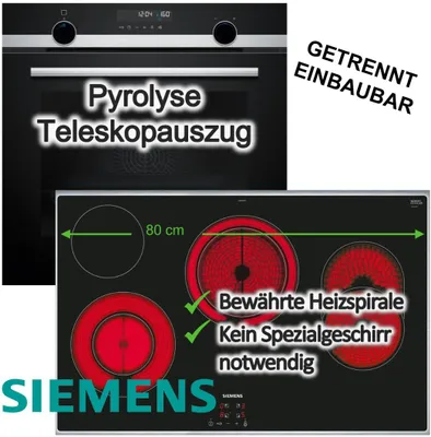 Produktbild von Siemens Herdset Backofen Pyrolyse 3DHeißluft cookControl + Glaskeramikkochfeld 80cm Bräterzone TouchControl