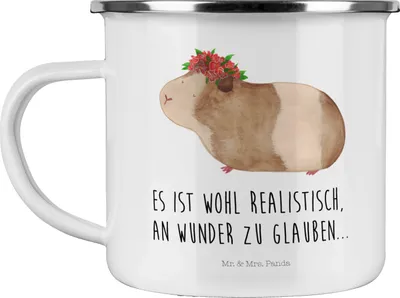 Produktbild von Mr. & Mrs. Panda Teetasse Meerschweinchen Weisheit - Weiß - Geschenk, Motivation, Wunderland, Reisebecher, Emaille Tasse, Teebecher, Kaffeepott, Lustige Sprüche, Pott