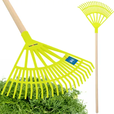 Produktbild von KOTARBAU® Laubrechen Kunststoff mit Stiel Celadongrün 370 x 440 mm Fächerbesen Laubbesen Kunststoff Laubharke groß Laub Rechen Gartenwerkzeug Rasenrechen breit Garten Rechen Kunststoffrechen
