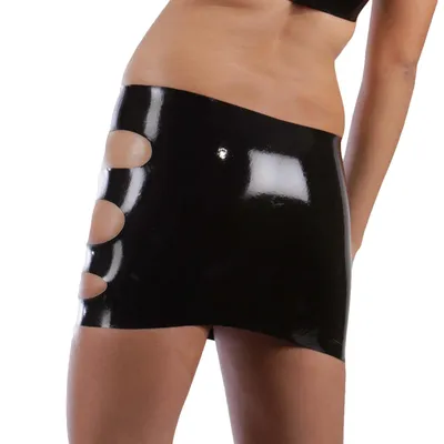 Produktbild von Latex-Minirock mit Cut-outs Schwarz Damen Naturlatex Gummi Einheitsgröße