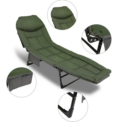 Image de Chaise longue Jopassy pour la pêche à la carpe, chaise longue de pêche XXL 200 x 64 x 32 cm, verte, pliable