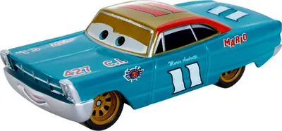 Produktbild von Mattel FLM08 Disney Pixars Cars Mario Andretti Türkis Ford Fairlane Spielzeugauto Modell Fahrzeug Actionauto 9 cm Maßstab 1:55