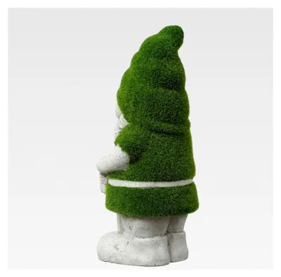 Produktbild von Gartenzwerg mit Willkommensschild - Gartenfigur - Magnesia - H: 38cm - grau, grün