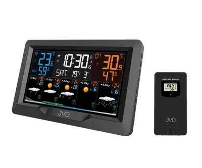 Obrázok produktu pre Farebná rádiom riadená meteorologická stanica s budíkom JVD RB3390.1, čierna