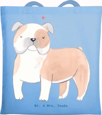 Produktbild von Mr. & Mrs. Panda Tote Bag Englische Bulldogge Lebensretter - Sky Blue - Geschenk, Shopping Tasche, Laptoptasche, Uni, Einkaufstasche
