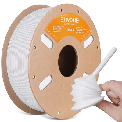 Image de Filament TPU ERYONE 1,75 mm, filament pour imprimante 3D, filament TPU souple, TPU 90A, précision dimensionnelle de +/- 0,03 mm, 1 kg (2,2 lbs), bobine unique, blanc