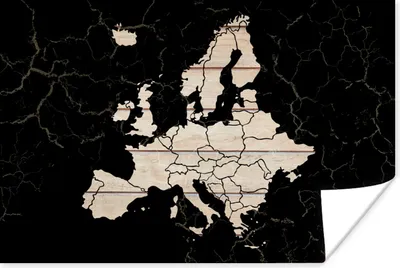 Produktbild von MuchoWow® Poster Karte von Europa - Schwarz - Holz 120x80 cm - Bilder