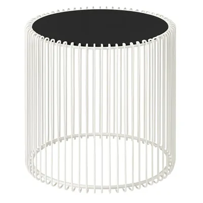 Produktbild von Design Beistelltisch Ø38x44 cm aus Eisen in weiß mit schwarzer Glasplatte