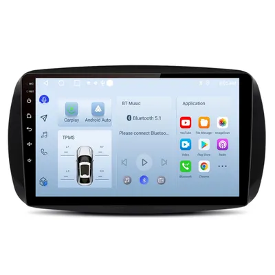 Image de Autoradio Android 9'' 128 Go pour Smart Fortwo et Forfour 453 (Petit Écran d'Origine) CarPlay Android Auto Navigation GPS Bluetooth