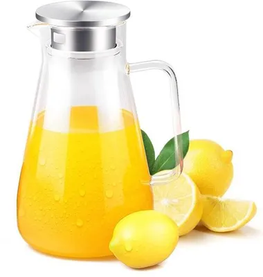 Immagine prodotto di Caraffa in vetro borosilicato senza piombo, capacità 1800 ml (1,8 l), resistente al calore da -20°C a 150°C, con manico in cristallo e coperchio in acciaio inossidabile, ideale per caffè, vino, succhi di frutta e acqua