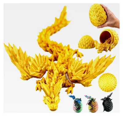 Produktbild von 3D Drache mit Flügeln im Ei – 23 cm große Sammlerfigur mit 12 cm Ei, goldener Drache mit beweglichem Dekorelement (14+)
