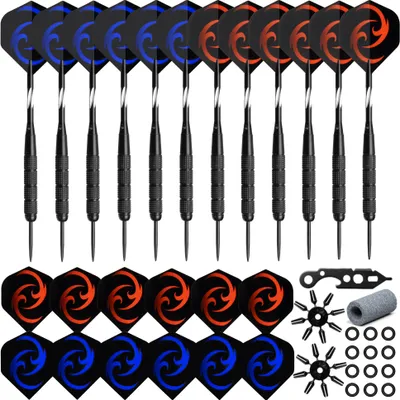 Zdjęcie produktu dla Rzutki Lotki Dart Matepro steel tips 12szt. do tarczy sizalowej 20g, ostre groty odporne na złamania + ostrzałka, kluczyk, stabilizator