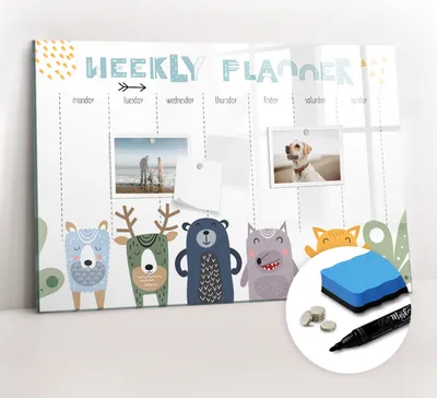 Produktbild von Magnetpinnwand Memoboard - Zubehörsatz - Schwarzer Marker + Schwamm + Magnete - 60 x 40 cm - Wochenplaner für Kinder