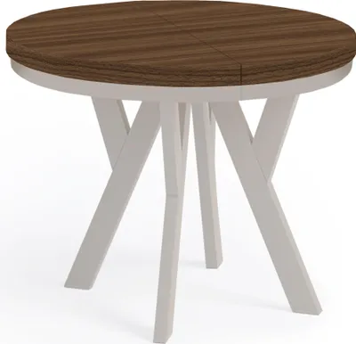 Produktbild von Runder Ausziehbarer Tisch für Esszimmer, PERO mit einem Ring-Gestell, Loft-Stil, Durchmesser: 100 / 200 cm, Farbe: Franklin Nuss / Kaschmir