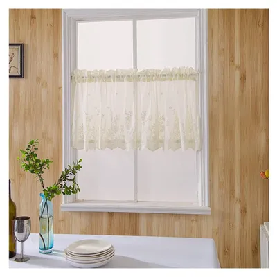 Kurze Gardine, halbtransparent, Stickerei, beige, 137x61 cm