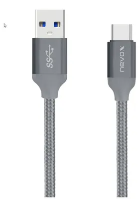 Productafbeelding van nevox USB-C naar USB 3.0 kabel, nylon, 1 meter, grijs, gevlochten