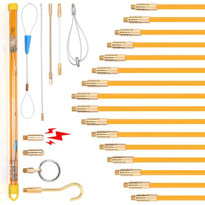 Zdjęcie produktu dla 25-częściowy zestaw taśm do wciągania kabli z 9 adapterami, 4 mm*100 cm*16, M5 – długość/grubość do wyboru, pomoc do wciągania kabli/światłowodów w rurach, ścianach, szybach