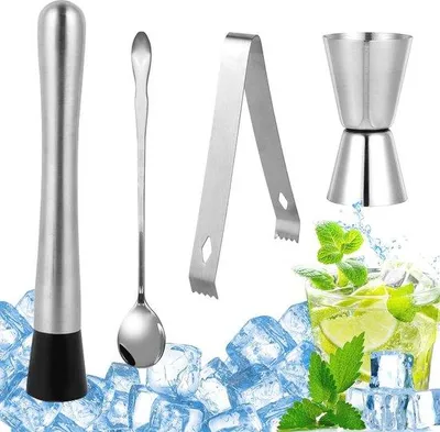 Produktbild von Famanu Cocktailstamper Set 4 Stück – Edelstahl Mixgetränke Zubehör für Mojitos und Cocktails