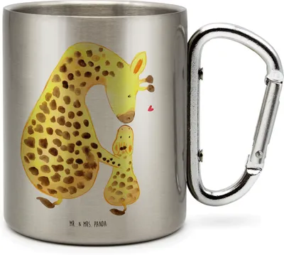 Produktbild von Mr. & Mrs. Panda Thermobecher Giraffe Kind - Transparent - Geschenk, Tochter, Mutter, Teebecher, Mama, Afrika, Sohn, Metallbecher, thermotasse, Lieblingsmensch, Teetasse