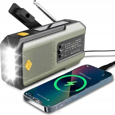 Zdjęcie produktu dla Radio AWARYJNE z KORBKĄ LATARKĄ Dynamo USB SOLARNE Alarm SOS Turystyczne