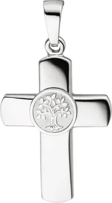 Produktbild von Anhänger Kreuz mit Lebensbaum in der Mitte, 925 Silber, rhodiniert teilmatt