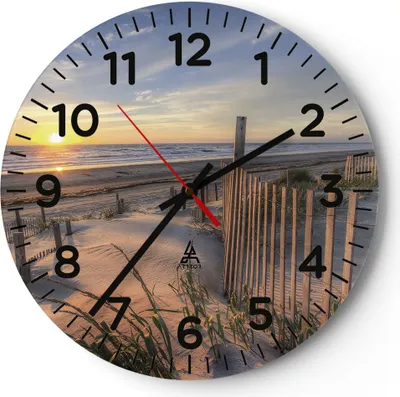 Produktbild von Wanduhr - Rund - Glasuhr - Westen Sonne Düne - 30x30cm - Schleichendes Uhrwerk - Lautlos - zum Aufhängen bereit - Dekoration Modern - Wanddekoration aus Glas - C4AR30x30-4219