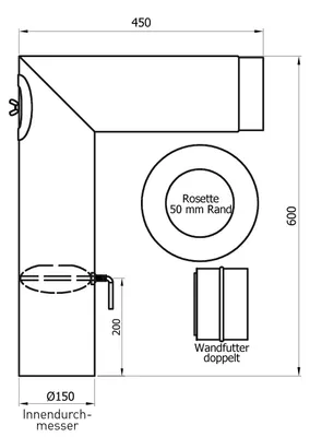 Produktbild von Raik Basic Rauchrohrbogen-Set 150mm schwarz 2-teilig – eckig für Rauchrohr / Ofenrohr