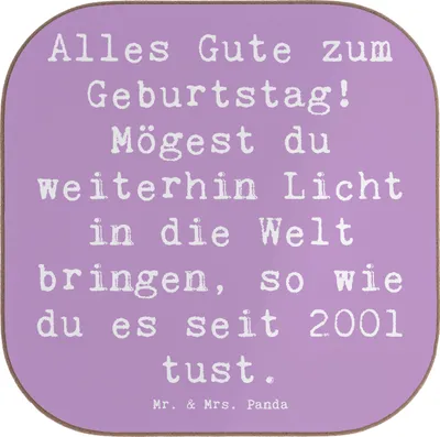 Produktbild von Mr. & Mrs. Panda Tischuntersetzer Spruch 2001 Geburtstag Licht - Lavendeltraum - Geschenk, Geburtstagsgeschenk, gläseruntersetzer, Glückwunsch, besondere Momente feiern