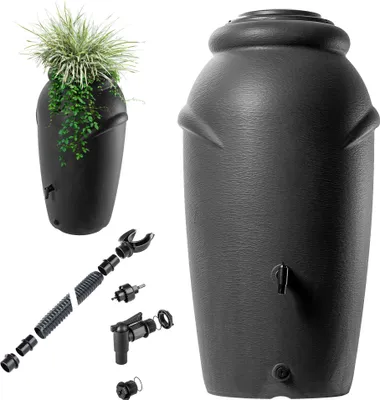 Immagine prodotto di Serbatoio per l'acqua piovana KADAX, 210 l, cisterna, contenitore con rubinetto, set di vasi da fiori