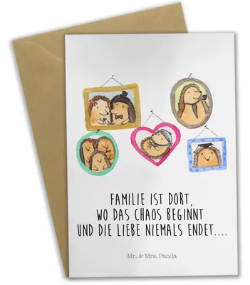 Produktbild von Mr. & Mrs. Panda Grußkarte Igel Familie - Weiß - Geschenk, Bruder, neujahrskarte, Liebe, Bilder, Muttertag, osterkarte, einladungskarten, weihnachtskarten, Mama