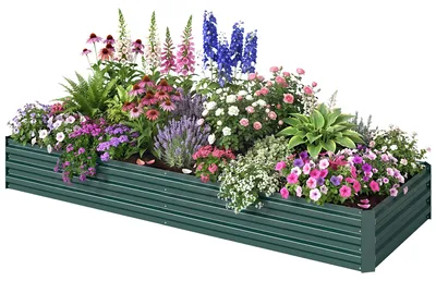 Productafbeelding van Verhoogde plantenbak van staal, 241 x 90,5 x 30 cm. Plantenbak, plantenpot, groen