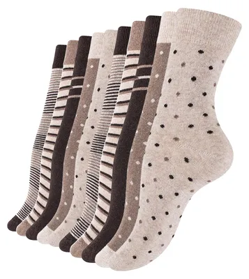 Produktbild von Vincent Creation® 10 Paar Bunte Socken Damen Socken Streifen & Punkte 35-38 braun/beige