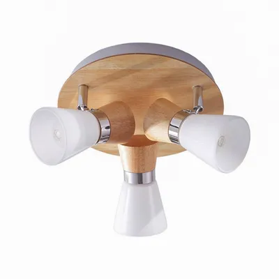 Zdjęcie produktu dla Lampa sufitowa Lindby Vivica, Ø 26 cm, chrom/drewno, 3 źródła światła